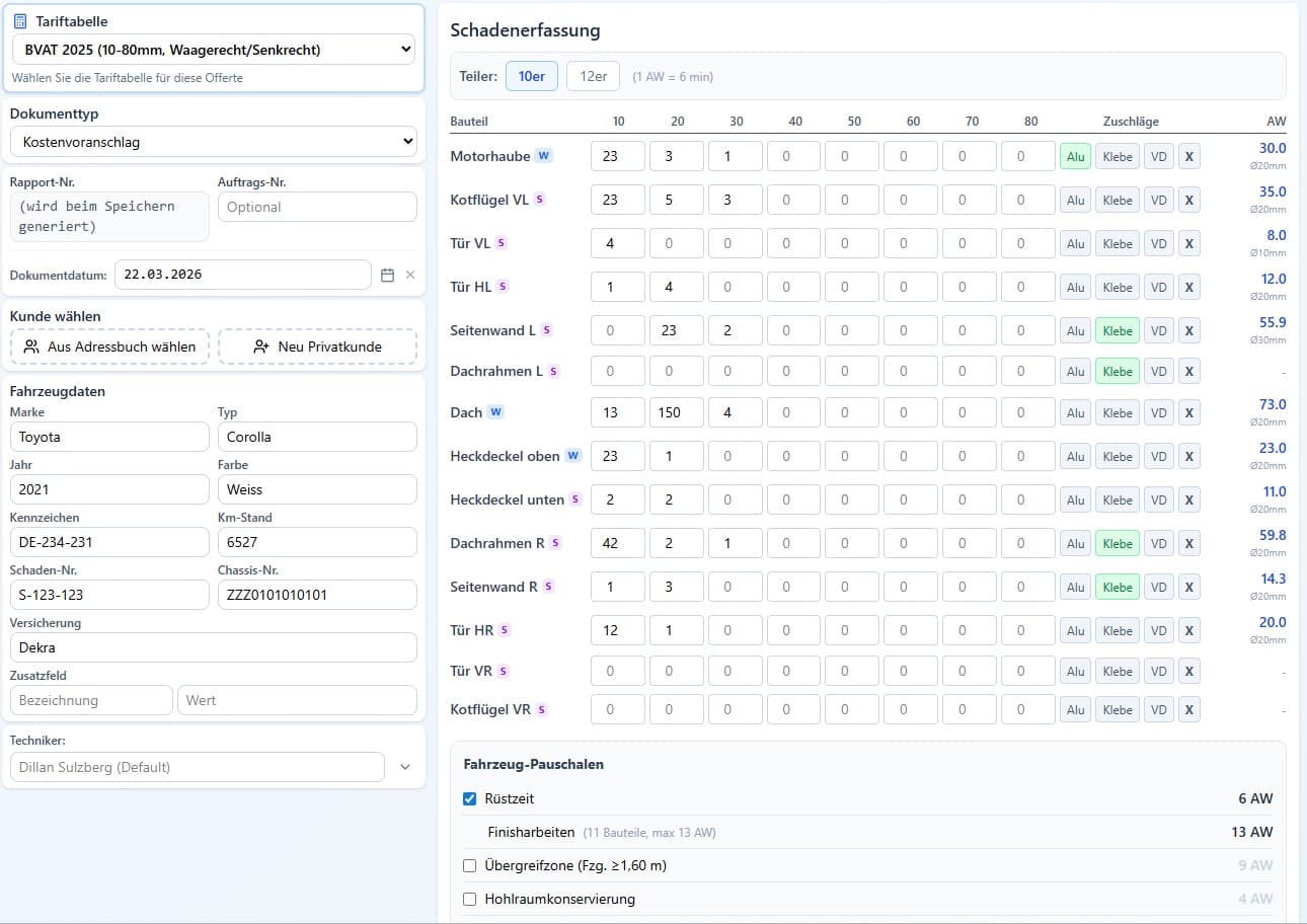 Hagelschaden — BVAT mit De-/Montage