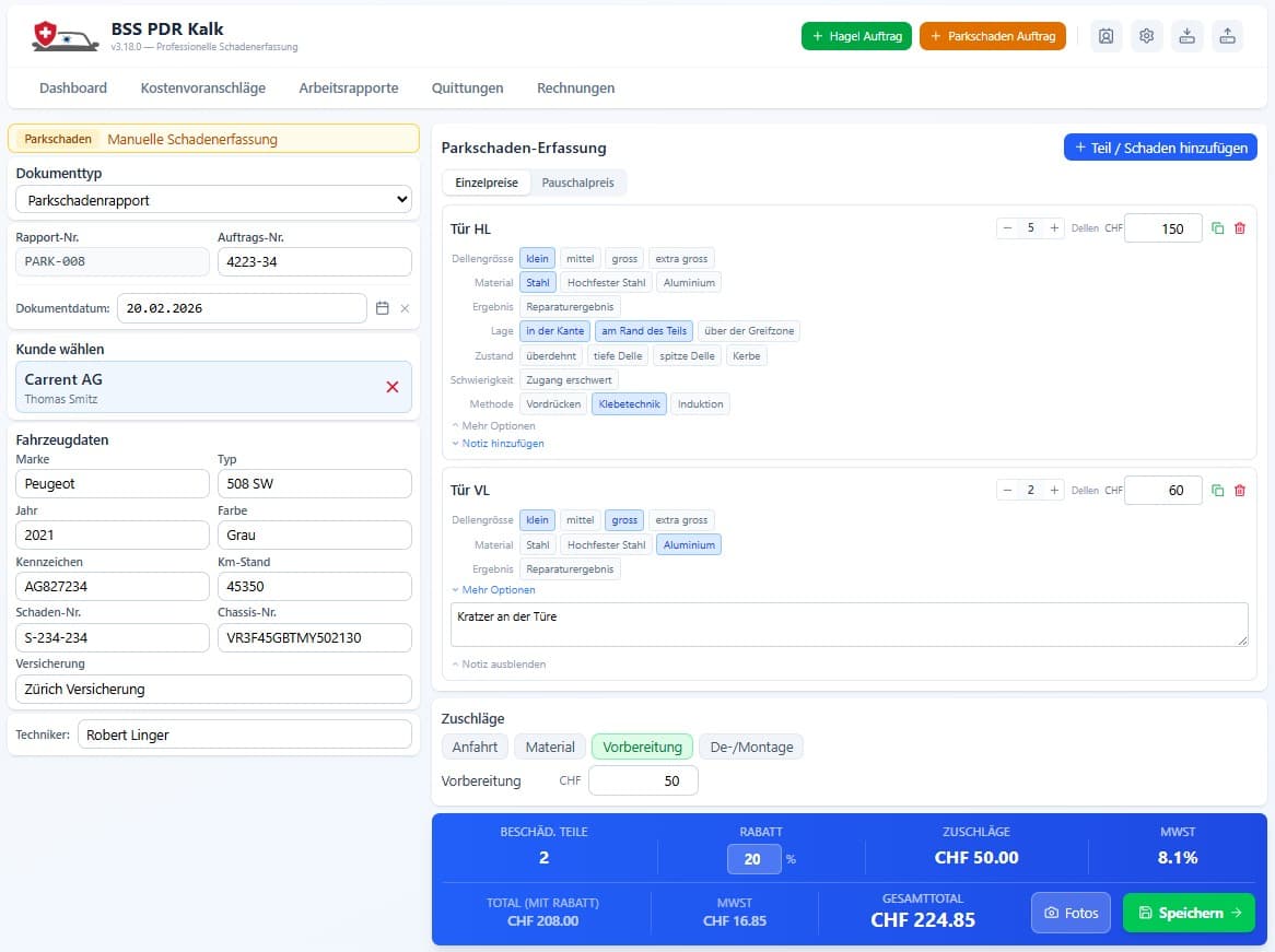 Parkschaden — Einzelpreise